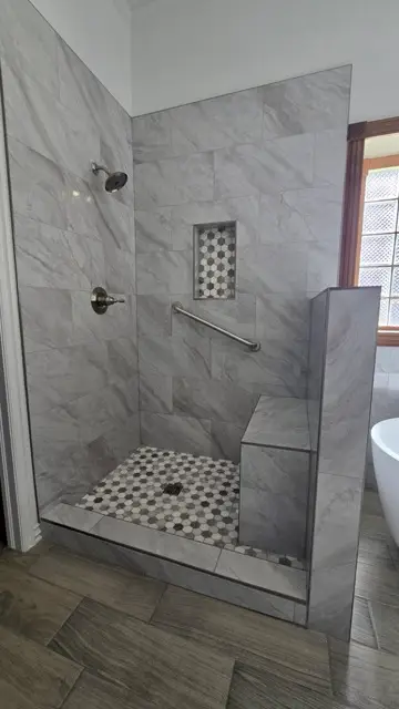Modern tub-and-shower combination remodel by Justus Bath in Edmond, Oklahoma